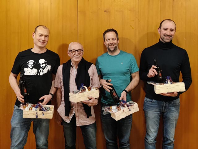 Wurden an der GV geehrt (von links): Remo Freiermuth, Herbert Lützelschwab, Tobias Rotzler und Daniel Jeck. Foto: zVg