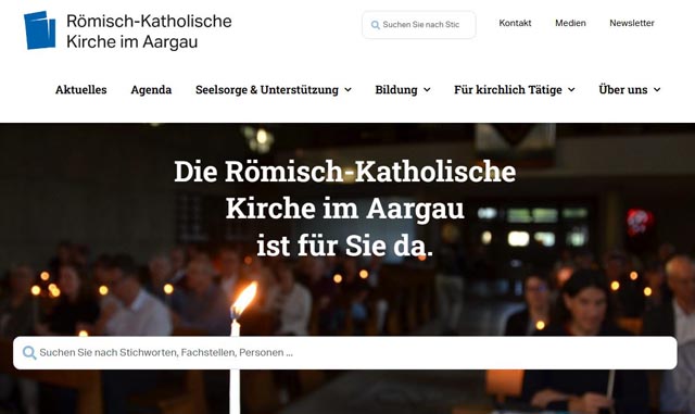 Die Römisch-Katholische Kirche im Aargau präsentiert sich online in einem neuen Kleid mit der Webseite kathaargau.ch. Diese macht in moderner, übersichtlicher und benutzerfreundlicher Art das vielfältige Wirken der verschie-denen Fachstellen sichtbar und zeigt, wo Menschen Seelsorge und Hilfe fin-den und wann die nächsten Kurse und Veranstaltungen stattfinden. Foto: zVg